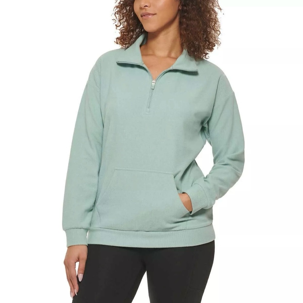 Marc New York Ladies' Ribbed Quarter Zip Pullover with Pockets, Jade, XXL